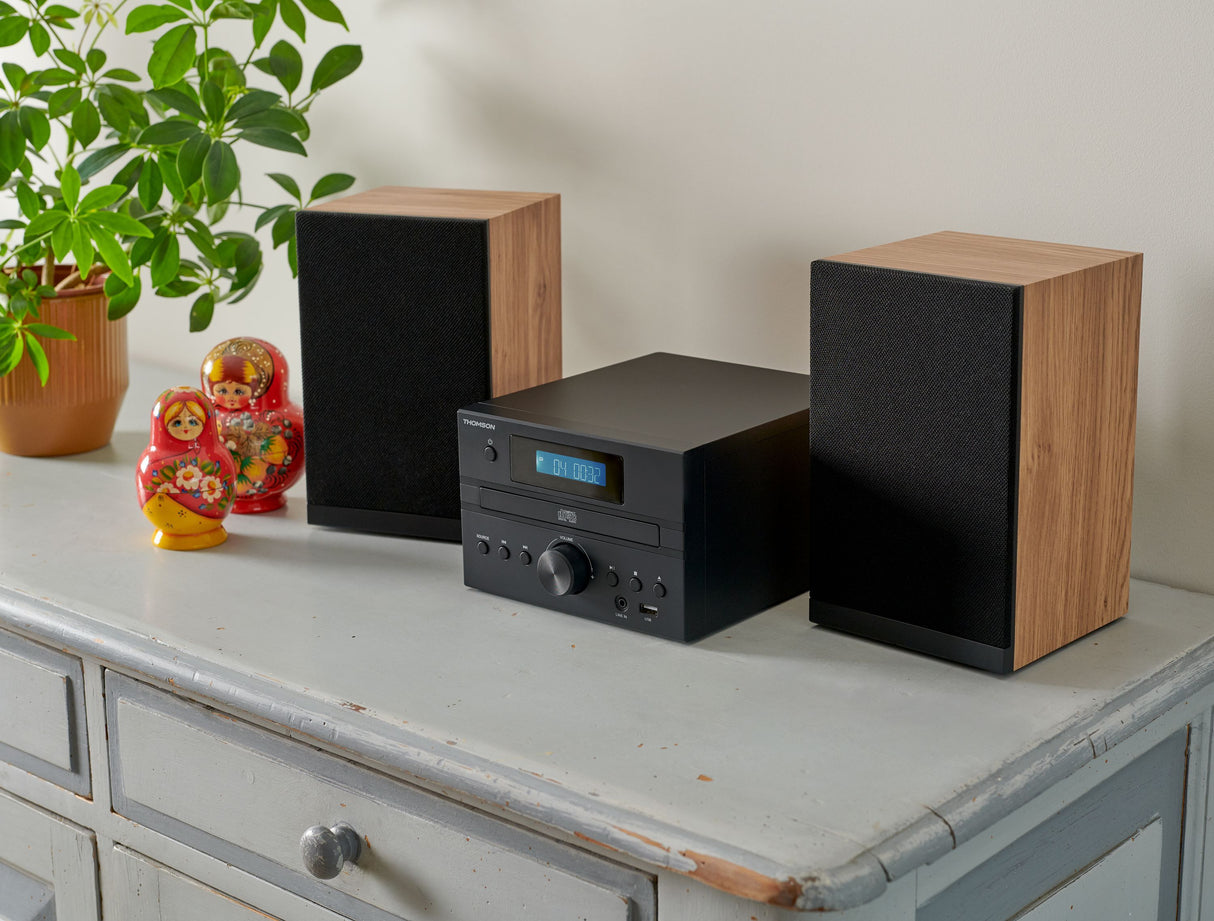 Micro Chaîne - THOMSON - Bluetooth - Radio - CD - MP3 - USB - DAB - Bois et noir