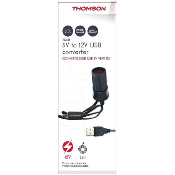 Convertisseur USB 5V vers 12V- THOMSON - Puissance 12 W - Longueur du câble 120 cm