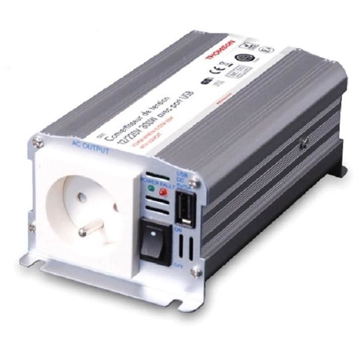 Convertisseur de tension - THOMSON - 12V/220 V - 300 W - Avec prise USB-A 2A livré avec cordon allume cigare