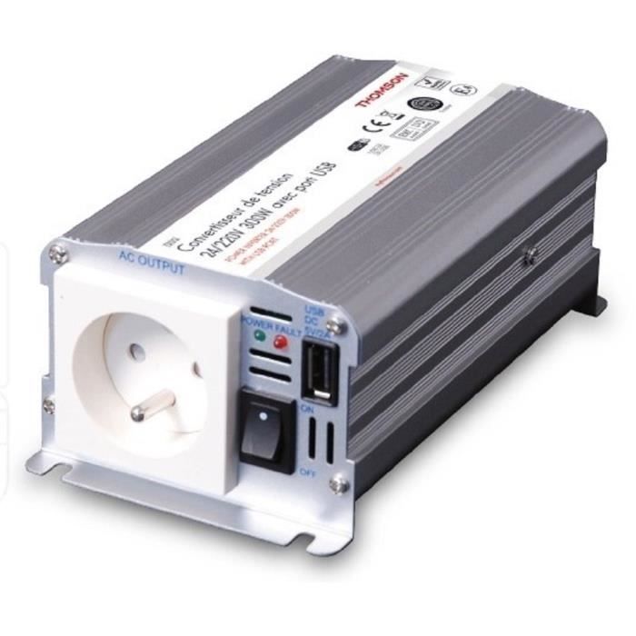 Convertisseur de tension - THOMSON - 24V/220 V - 300 W - Avec prise USB-A 2A livré avec cordon allume cigare