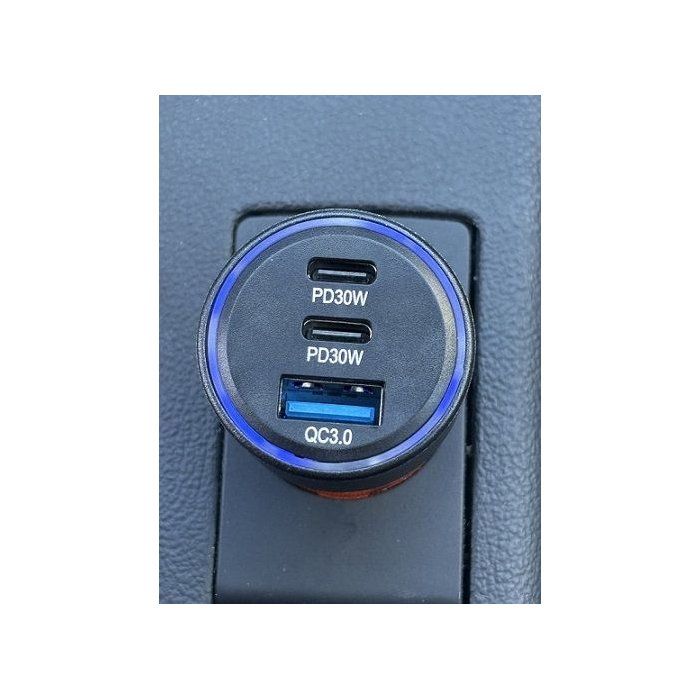 Chargeur voiture THOMSON-12/24V-60W 2x-USB-C: PD 30W+ USB-A QC 3.0 18W avec protections surtensions, surintensités, courts-circuits.