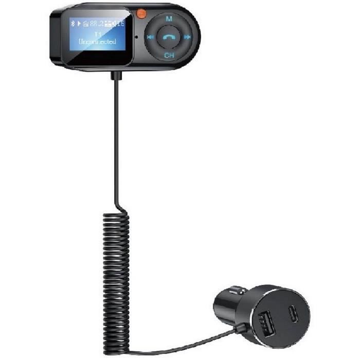Transmetteur FM Bluetooth- THOMSON - 12/24V - Avec écran déporté - Câble spirale 1m - Avec fonction voltmetre et lecteur carte SD