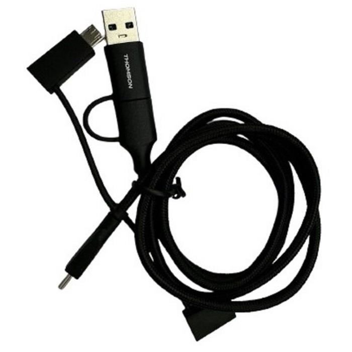 Câble universel THOMSON 5 en 1 de charge et de transfert de données renforcé USB-A/ USB-C vers MICRO USB-C / Lightning 2.4A 60W