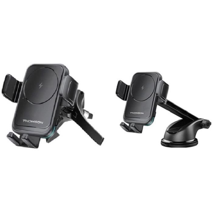 Porte téléphone THOMSON avec chargeur a induction 15W - Deux systemes de fixation: ventouse et grille d'aération