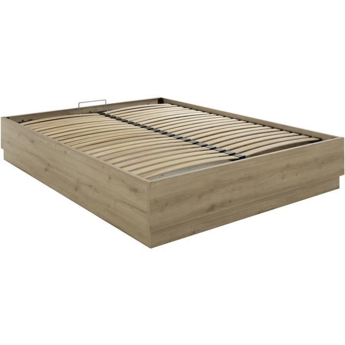 Lit coffre - TIDY - 140 x 190 cm - Chene / Ecru - Sommier inclus - GAMI