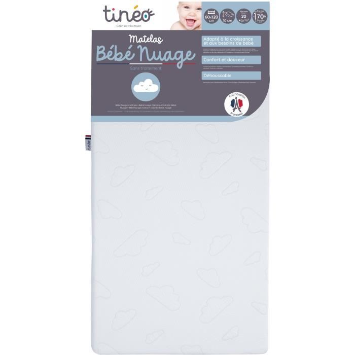 Matelas TINEO NUAGE - DÈhoussable - 60x120x10 cm