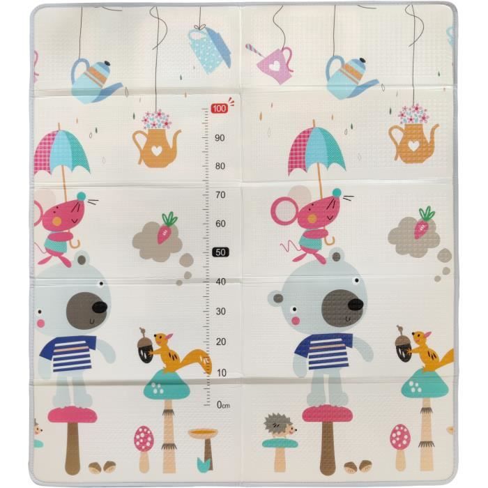 Maxi tapis d'éveil réversible - TINEO - 150 x 180 cm - Facade animaux / Circuit de voitures