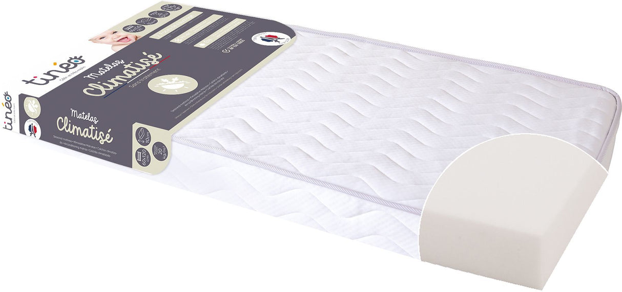 Matelas Climatisé TINEO 60x120x10cm - Matelas Bébé - Climatisé - 1 Face Été - 1 Face Hiver - Sans Traitement - Fabriqué En France