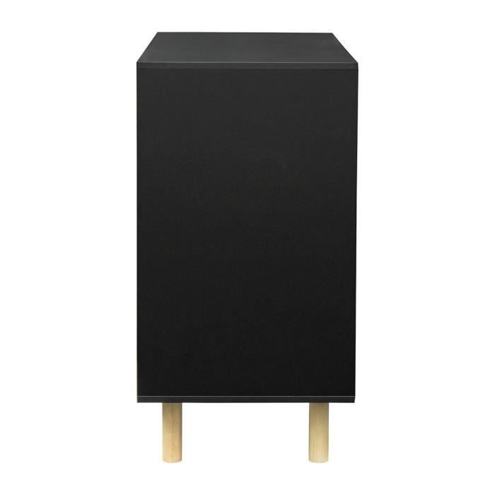 Buffet LILA - Petit buffet avec 2 portes et 1 niche - MDF et mÈlamine - DÈcor noir et chene
