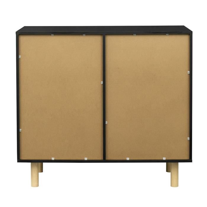 Buffet LILA - Petit buffet avec 2 portes et 1 niche - MDF et mÈlamine - DÈcor noir et chene