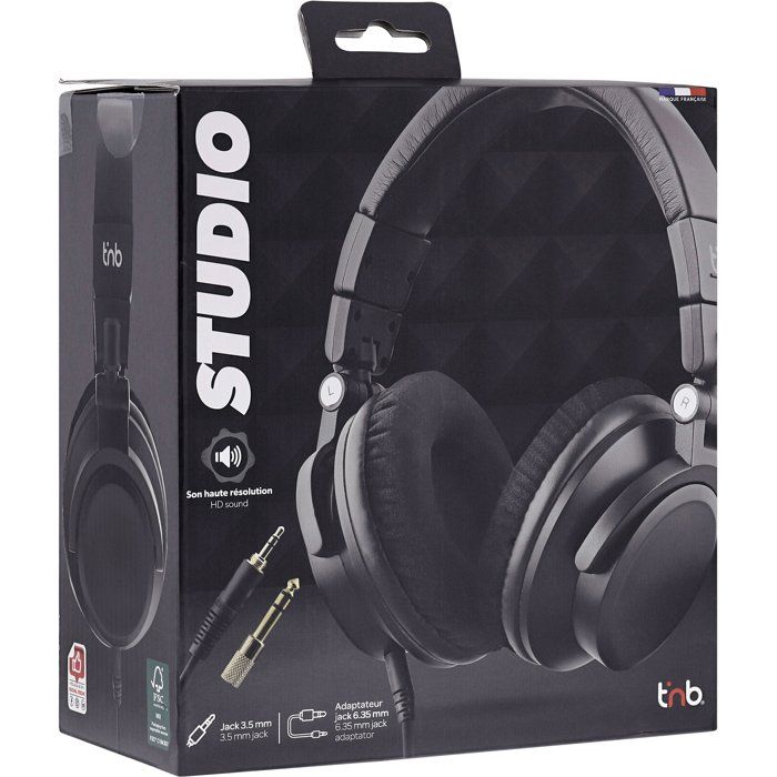 Casque filaire monitoring - T'nb - Studio - Jack 3,5mm + 6,35mm - Arceau réglable - Pliable - Noir