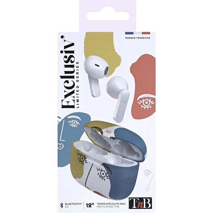Ecouteurs sans fil - T'nb - Exclusiv' - ART 3 - Boîtier de charge inclus - Bluetooth - Autonomie 12h - Contrôle tactile - Blanc