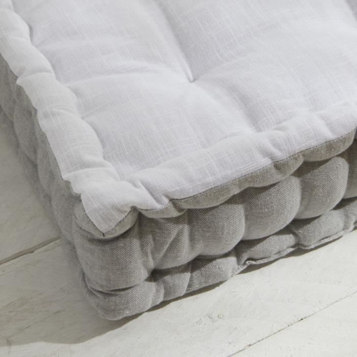 Coussin de sol - TODAY - CHARME - Slub x Chambray x Broderie Capucine - 40 x 40 x 10 cm