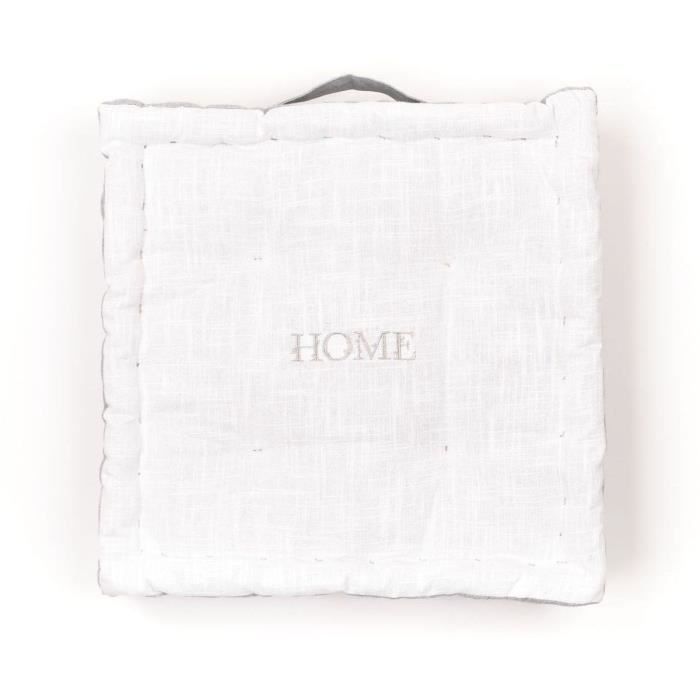 Coussin de sol - TODAY - CHARME - Slub x Chambray x Broderie Capucine - 40 x 40 x 10 cm