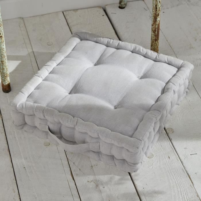 Coussin de sol - TODAY - CHARME - Slub x Chambray x Broderie Constance - 40 x 40 x 10 cm