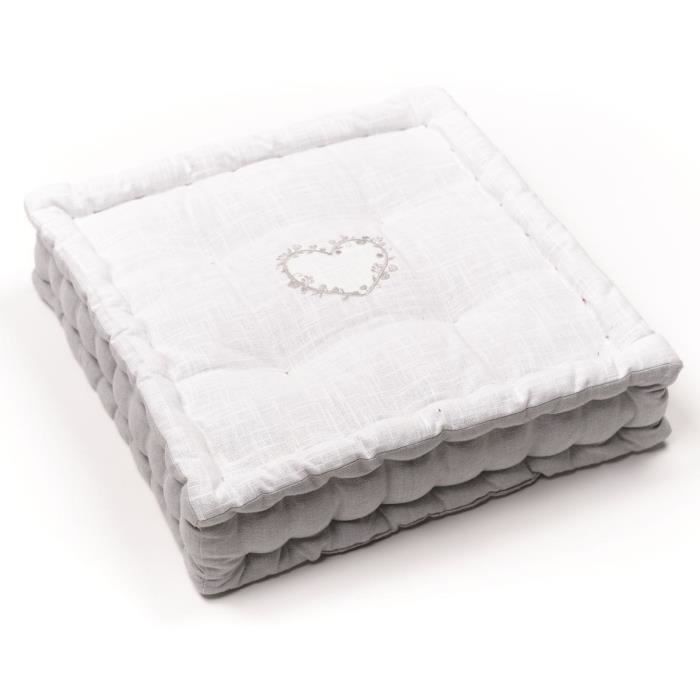 Coussin de sol - TODAY - CHARME - Slub x Chambray x Broderie Constance - 40 x 40 x 10 cm