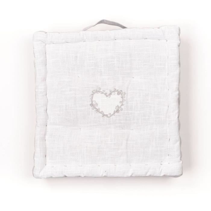 Coussin de sol - TODAY - CHARME - Slub x Chambray x Broderie Constance - 40 x 40 x 10 cm