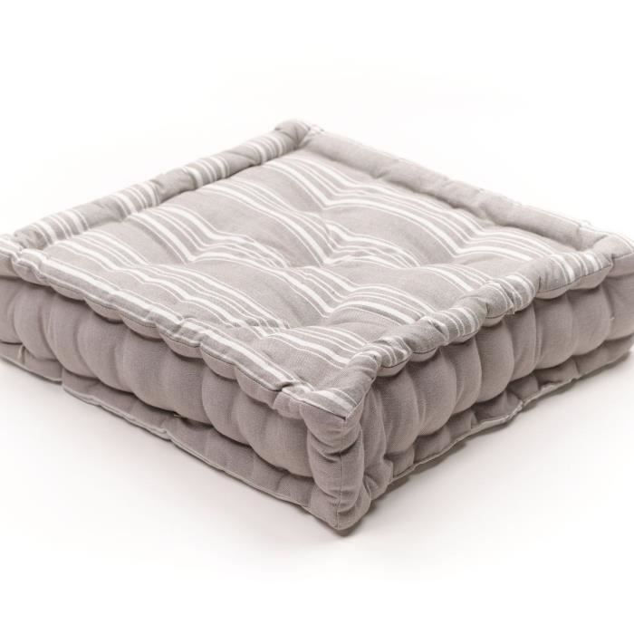 Coussin de sol - TODAY - CHARME - Slub x Chambray x Broderie Berenice - 40 x 40 x 10 cm