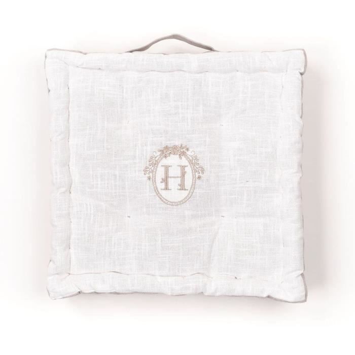 Coussin de sol - TODAY - CHARME - Slub x Chambray x Broderie Berenice - 40 x 40 x 10 cm