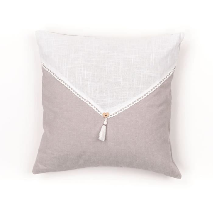 Coussin - TODAY - CHARME - Slub x Chambray x Pompon Berenice - 40 x 40 cm
