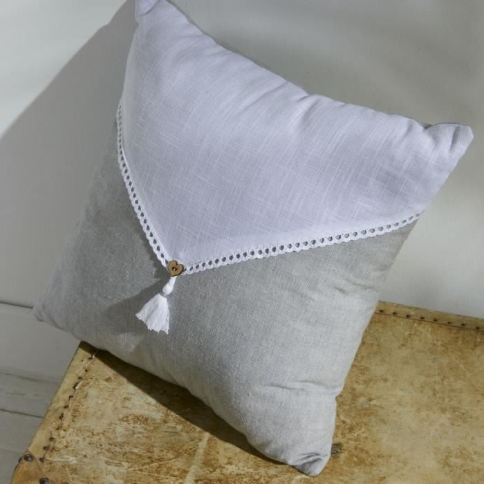 Coussin - TODAY - CHARME - Slub x Chambray x Pompon Capucune - 40 x 40 cm