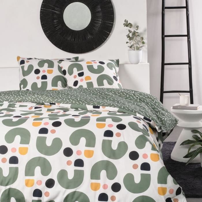 Parure de lit - TODAY - Sunshine - 2 personnes - 240x220cm - Coton - Vert - Autres motifs