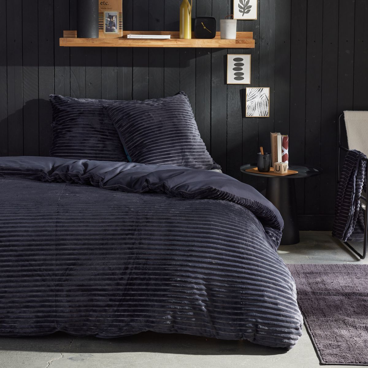 Parure de lit - TODAY - Cotelé - 2 personnes - 220 x 240 cm - Gris anthracite uni