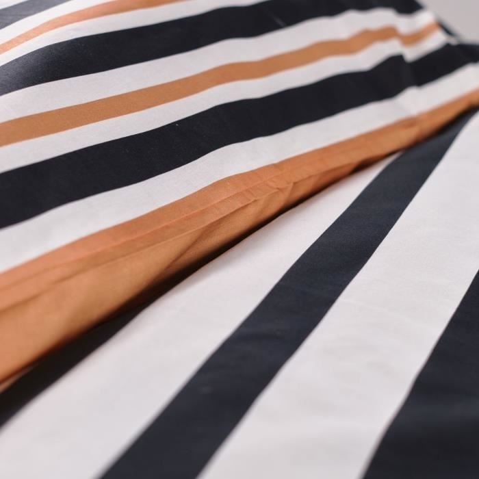 Parure de lit 2 personnes -TODAY - 240x220 cm - 100% Coton - Orange, Noir et Blanc