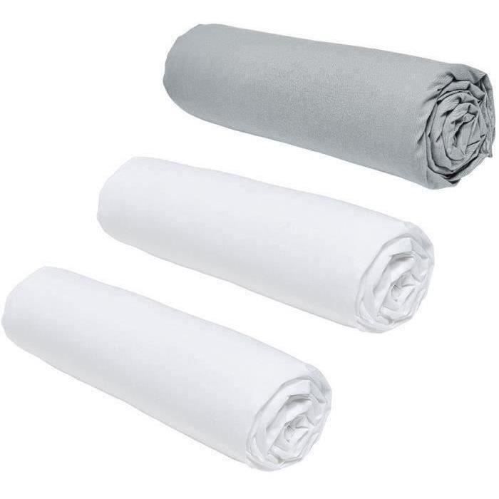 Lot de 3 draps housses TODAY Essential - 140 x 200 cm - 2 personnes - 100% Coton - Craie/ Acier