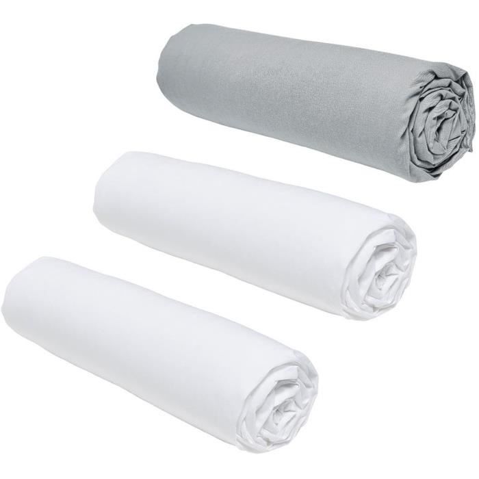 Lot de 3 draps housses TODAY Essential - 140 x 190 cm - 2 personnes - 100% Coton - Craie/ Acier