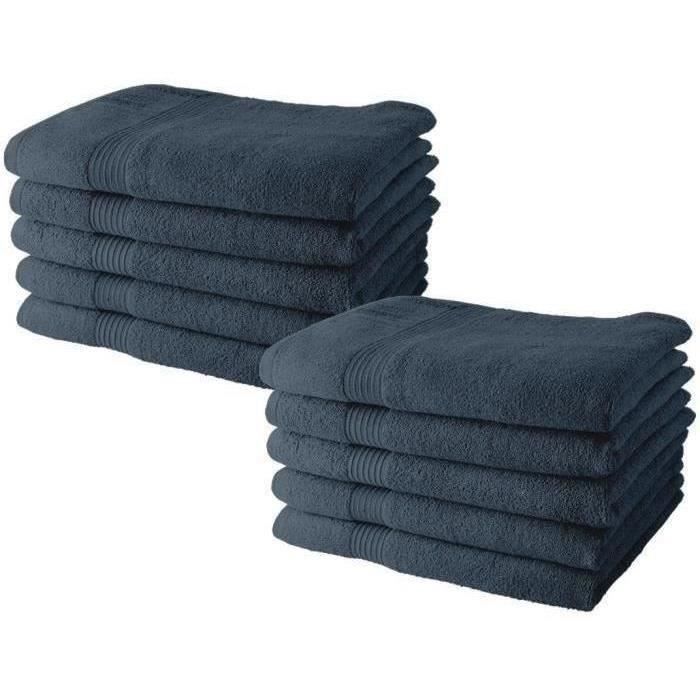 Lot de 10 Serviettes de Toilette - TODAY - 50 x 90 cm - 100% Coton - Denim