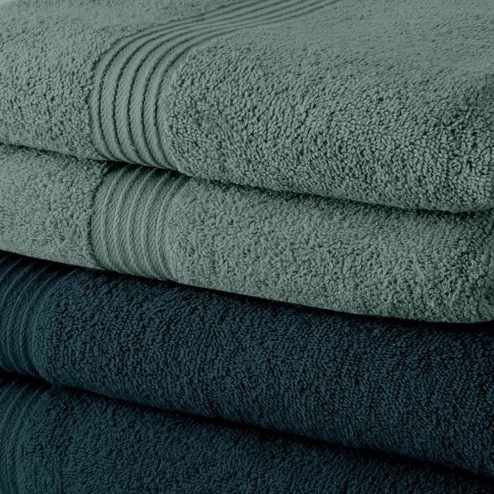 Lot de 10 Serviettes de Toilette - TODAY - 50 x 90 cm - 100% Coton - 5 Paon, 5 Celadon