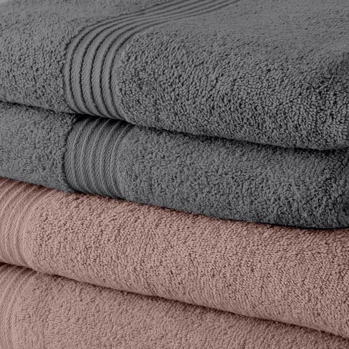 Lot de 10 Serviettes de Toilette - TODAY - 50 x 90 cm - 100% Coton - 5 Rose, 5 Acier