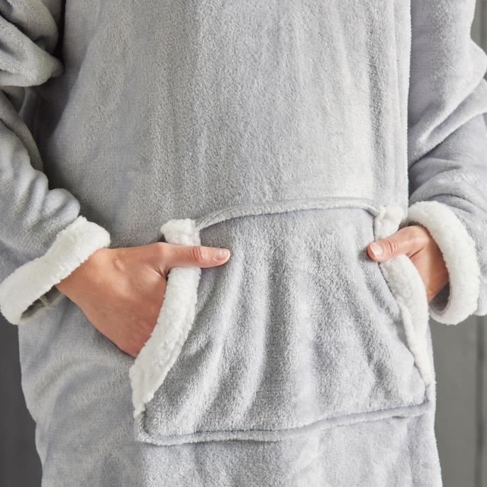 Sweat plaid polaire - TODAY - Manches longues et poche - 70 x 87 cm - Gris