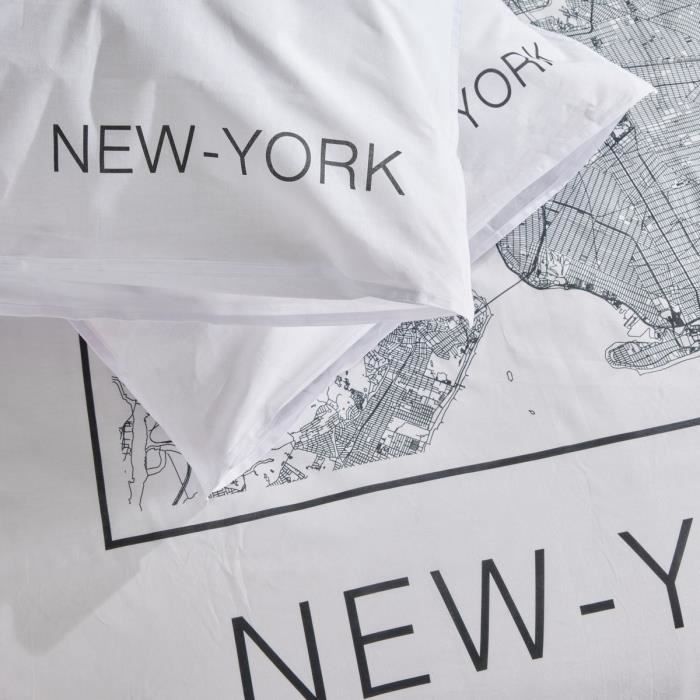 Parure de lit - TODAY - JAVA - 2 personnes - 240x220 cm - Coton - Imprimé New York - Blanc