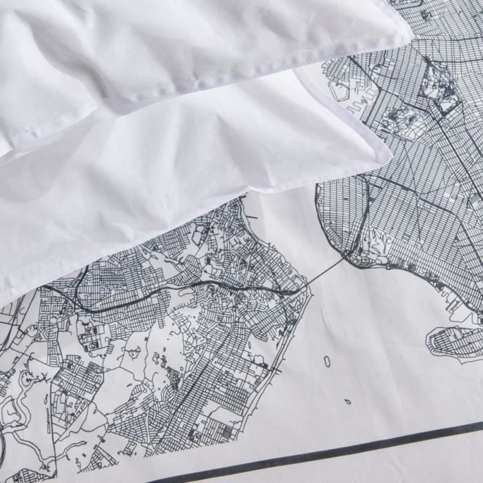 Parure de lit - TODAY - JAVA - 2 personnes - 240x220 cm - Coton - Imprimé New York - Blanc