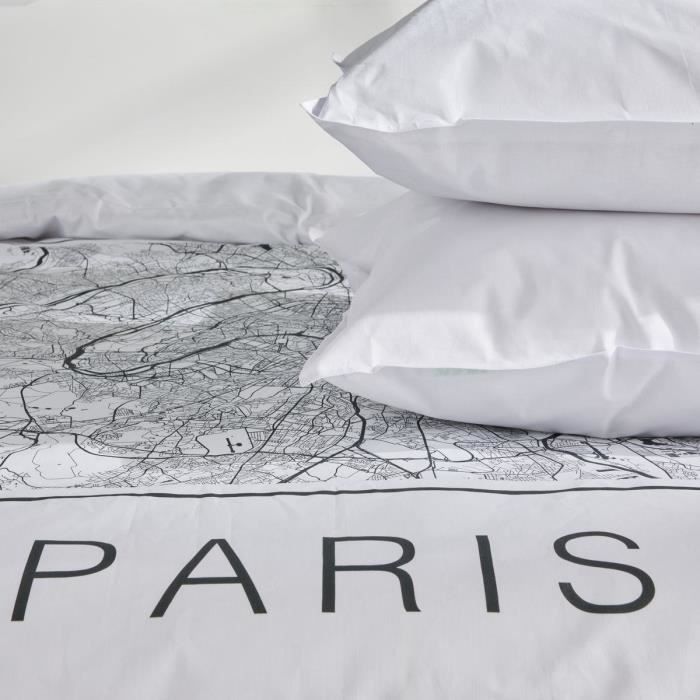 Parure de lit - TODAY - JAVA - 2 personnes - 240x220 cm - Coton - Imprimé Paris - Blanc