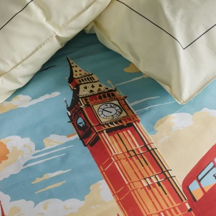 Parure de lit - TODAY - JAVA - 2 personnes - 240x220 cm - Coton - Imprimé London - Blanc cassé
