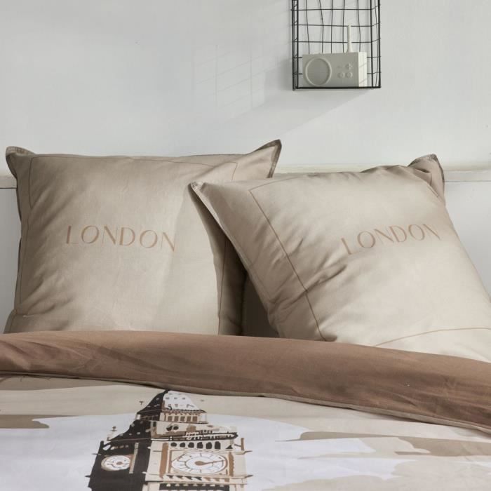 Parure de lit - TODAY - JAVA - 2 personnes - 240x220 cm - Coton - Imprimé London - Beige