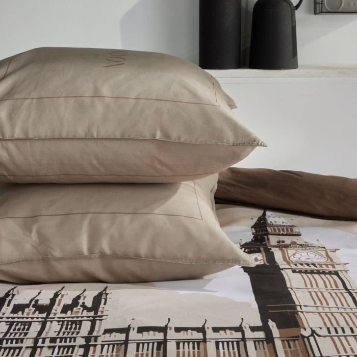 Parure de lit - TODAY - JAVA - 2 personnes - 240x220 cm - Coton - Imprimé London - Beige