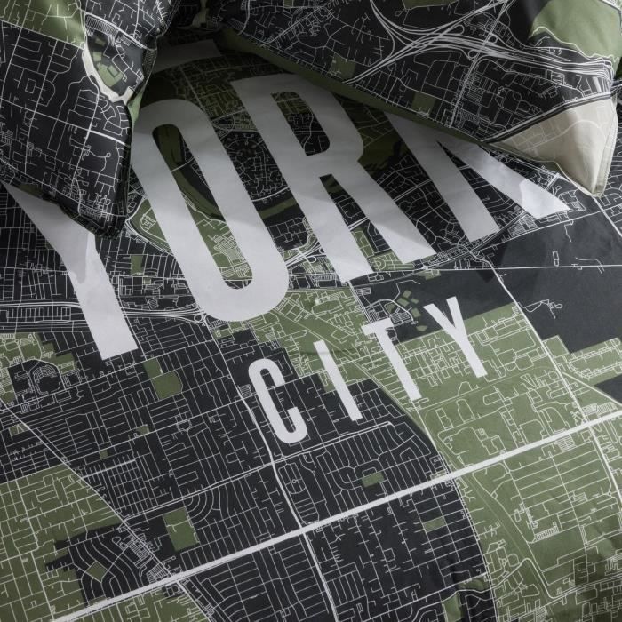 Parure de lit - TODAY - JAVA - 2 personnes - 240x220 cm - Coton - Imprimé New York - Vert