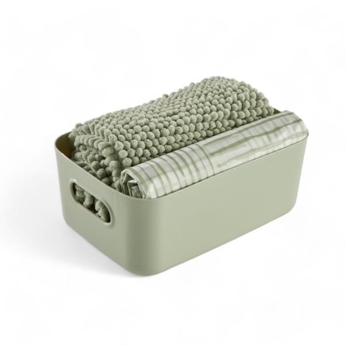 Set de douche - TODAY - UTILITY - Panier, tapis, rideau - Green