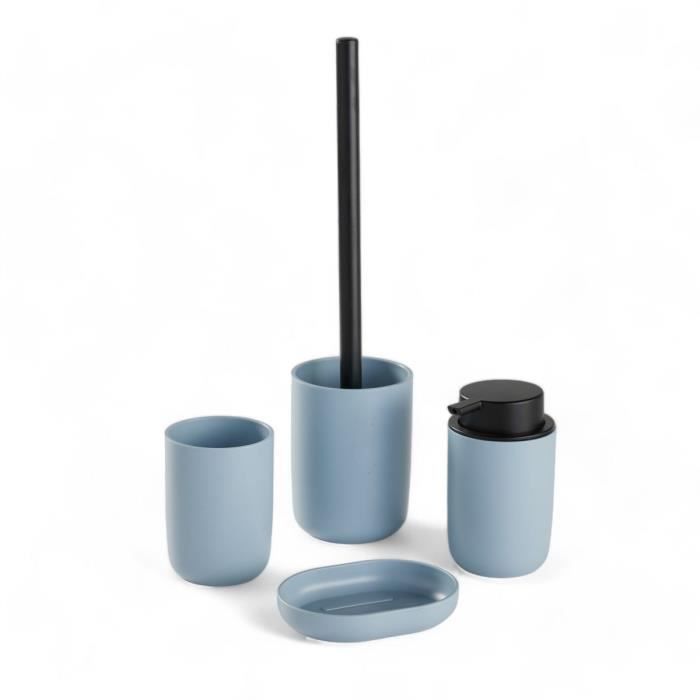 Ensemble de 4 accessoires de SDB - TODAY - UTILITY - Gobelet, distributeur savon, brosse WC - Blue