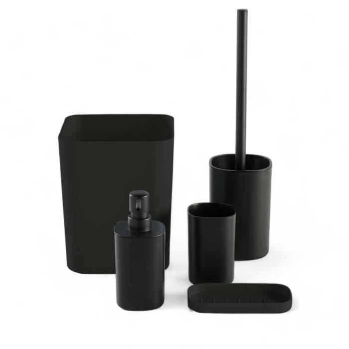 Set de 5 acc SDB - TODAY - UTILITY - Distr de savon, porte-brosse a dents, porte savon, brosse WC, poubelle - Black