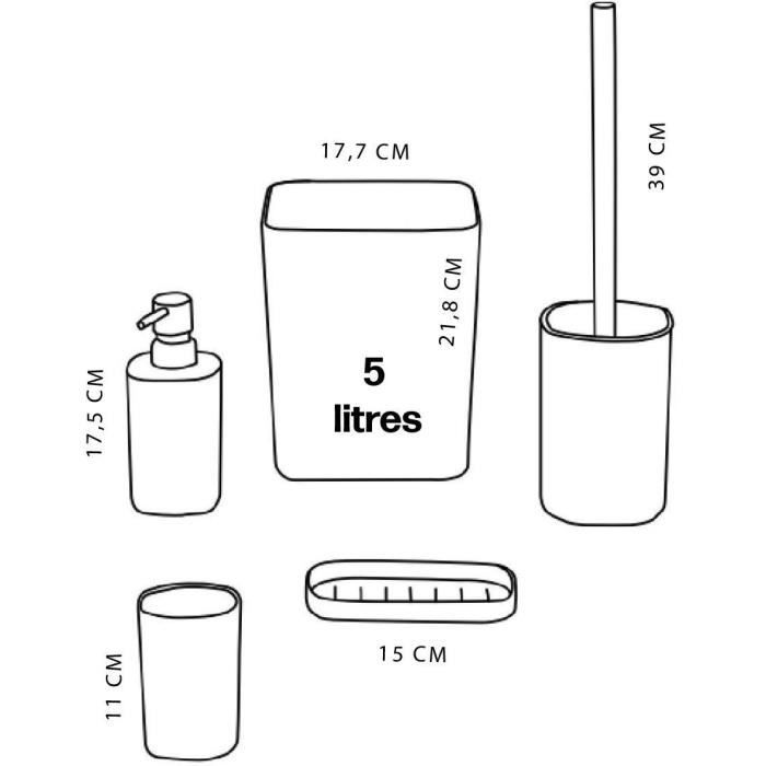 Set de 5 acc SDB - TODAY - UTILITY - Distr de savon, porte-brosse a dents, porte savon, brosse WC, poubelle - Green