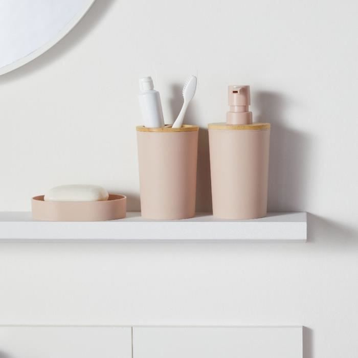Lot de 6 acc SDB - TODAY - UTILITY - Dist savon, gobelet, porte-brosse a dents, porte savon, brosse WC, poubelle - Pink