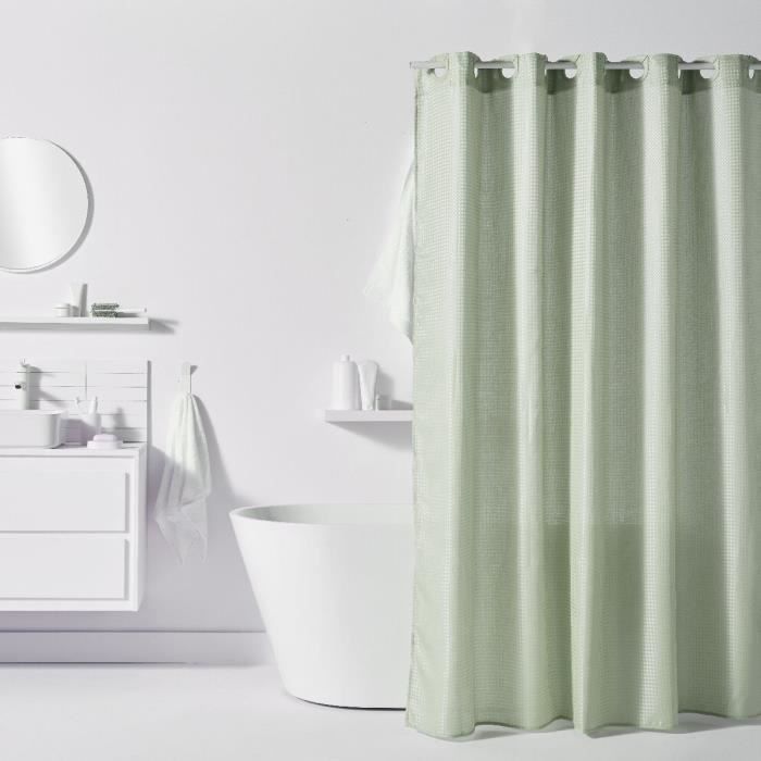 Rideau de douche gauffré - Green - Polyester - 180 x 200 cm - 12 crochets - UTILITY - TODAY
