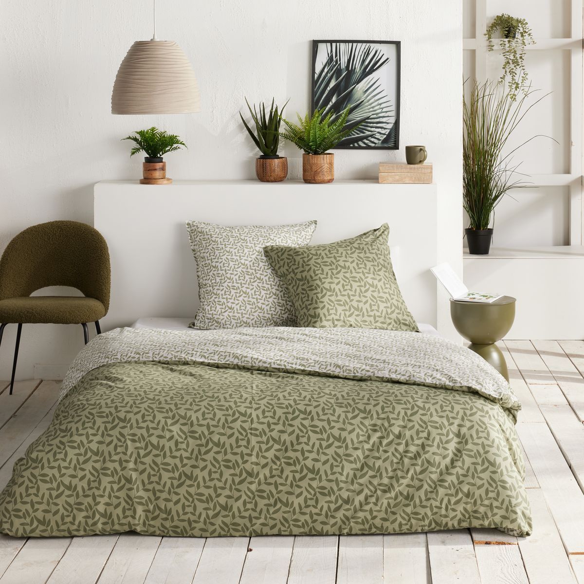 Parure de lit - TODAY - Sunshine - 2 personnes - 220 x 240 cm - Coton imprimé floral vert