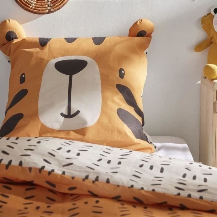 Ensemble parure de lit enfant + coffre de rangement pouf pliable - TODAY - JUNGLE - 140 x 200 cm - Coton