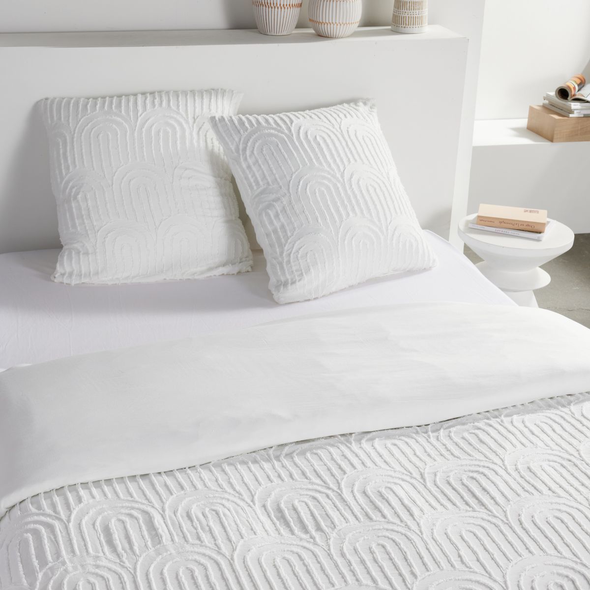 Parure de lit - TODAY - Essential - 2 personnes - 220 x 240 cm - Effet tufté graphique blanc